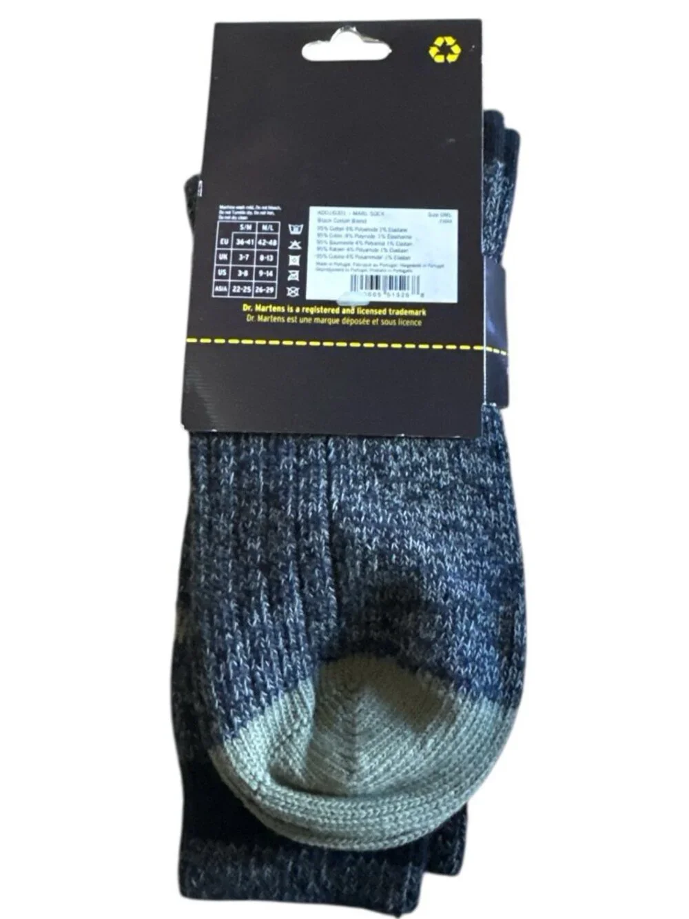 Dr. Martens Marl Organic Sock Black Green 1 Pair Size M/L new